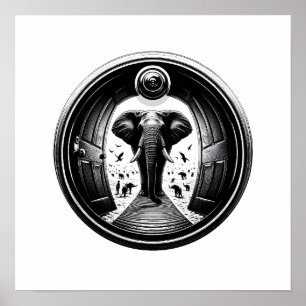 Elefant durch die Tür des Peephole Fisheye Poster