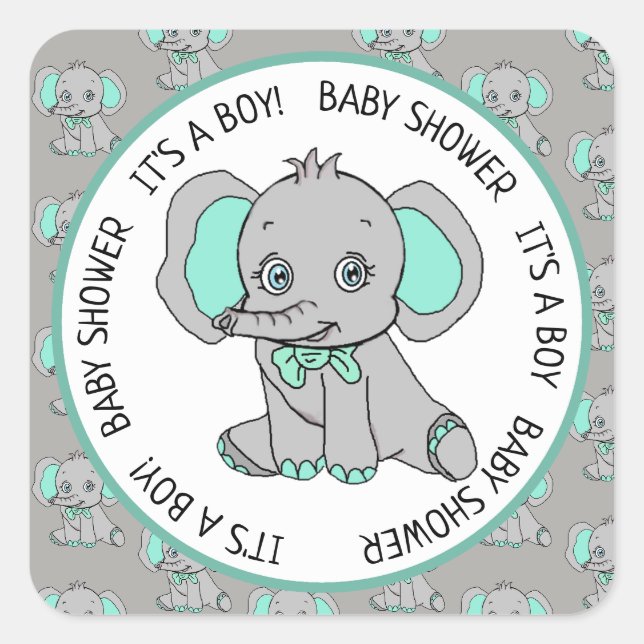 Elefant, ein Junge, Babydusche Quadratischer Aufkleber (Vorderseite)