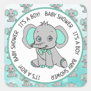 Elefant, ein Junge, Babydusche Quadratischer Aufkleber