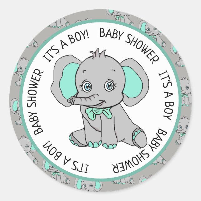 Elefant, ein Junge, Babydusche Runder Aufkleber (Vorderseite)