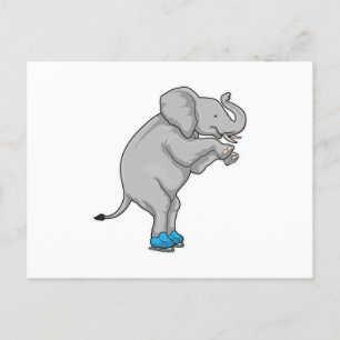 Elefant Eislaufen Schlittschuhe Postkarte