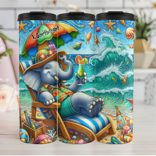 Elefant entspannen bei einem Strandurlaub Thermosbecher
