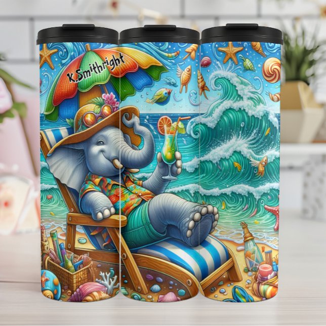 Elefant entspannen bei einem Strandurlaub Thermosbecher (Von Creator hochgeladen)