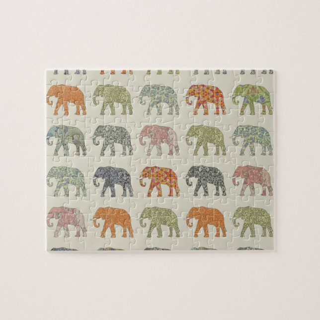 Elefant Farbige Tier Muster Zeitgenössisch (Horizontal)