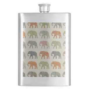 Elefant Farbige Tier Muster Zeitgenössisch Flachmann