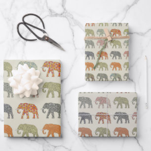 Elefant Farbige Tier Muster Zeitgenössisch Geschenkpapier Set