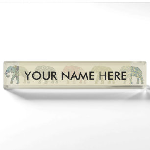 Elefant Farbige Tier Muster Zeitgenössisch Namensplakette