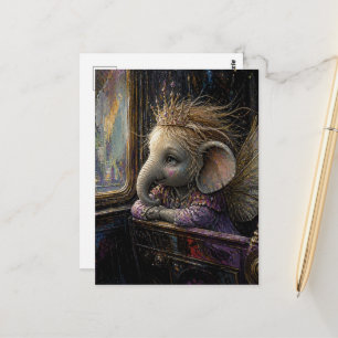 Elefant-Feenkind schaut aus dem Fenster Postkarte