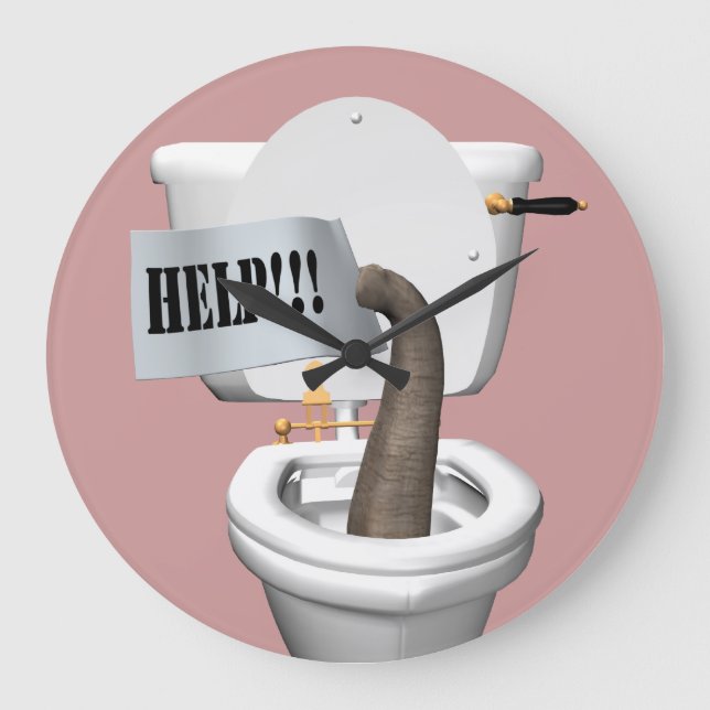 Elefant fest in der Toilette Große Wanduhr (Vorderseite)