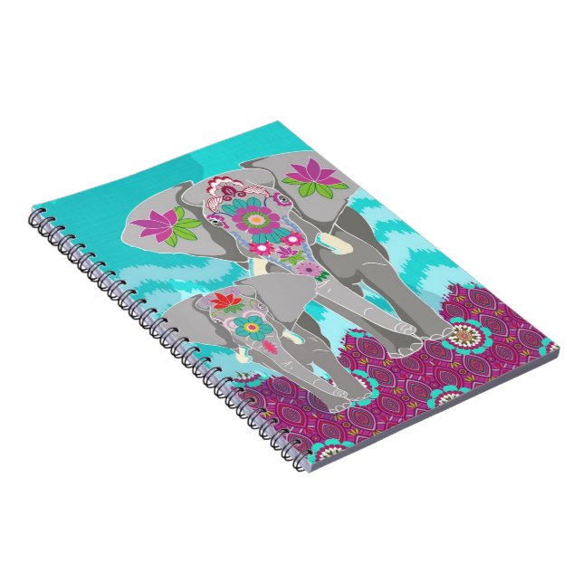 Elefant-Festival-Notizbuch - Türkis Ikat Notizblock (Rechte Seite)