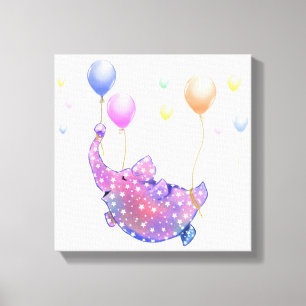 Elefant fliegt farbige Luftballons Leinwanddruck