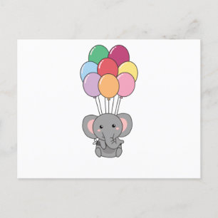 Elefant fliegt mit bunten Luftballons hoch Postkarte