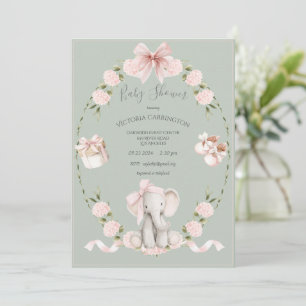 Elefant Florale Hortensien Sage Mädchen Baby-Party Einladung