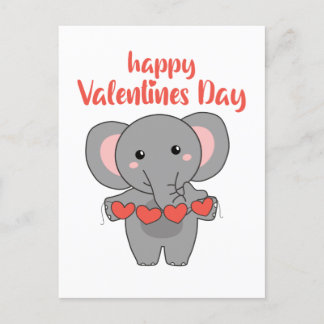 Elefant für Valentinstag Niedliche Tiere mit Postkarte