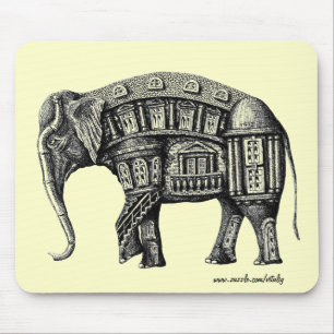 Elefant-Gebäudestift-Tinten-Schwarzweiss-zeichnen Mousepad