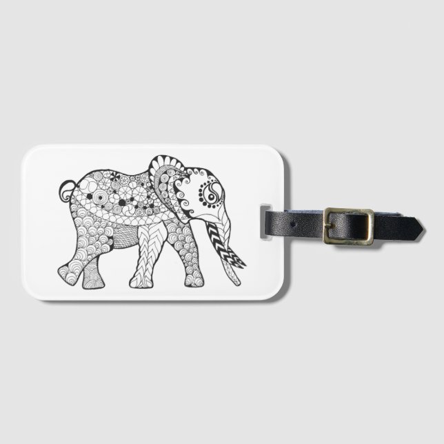 Elefant-Gekritzel Gepäckanhänger (Vorderseite (Horizontal))