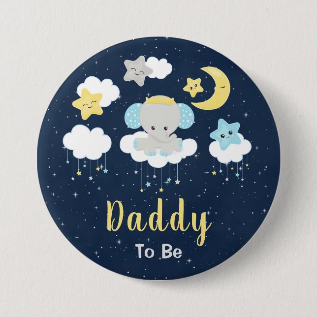 Elefant Gelb und Navy Daddy To Be Button (Vorderseite)