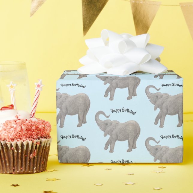Elefant Geschenkpapier Blassblau (Geburtstagsparty)