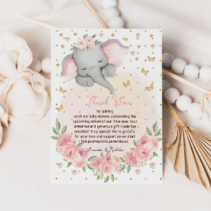 Elefant Glitter Botanical Blush Rosa Dankeskarte