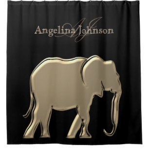Elefant-goldenes schwarzes Monogramm-elegantes Duschvorhang