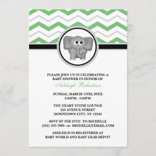 Elefant Green Gray Zickzack Baby Dusche Einladung