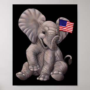 Elefant hält eine amerikanische Flagge - Republika Poster