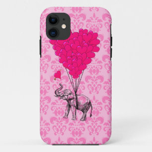Elefant hält Herz auf rosa Damast title_seo2