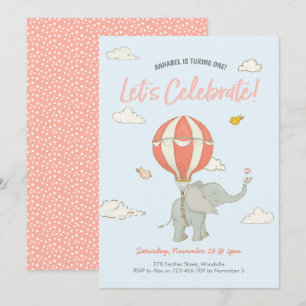 Elefant-Heißluft-Ballon-Geburtstags-Einladung Einladung
