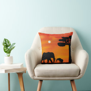 Elefant, ,Himmel ,Tiere ,Sonnenaufgang ,Natur ,Afr Kissen