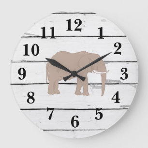 Elefant Illustration Decor Rustikale Shiplap Große Wanduhr