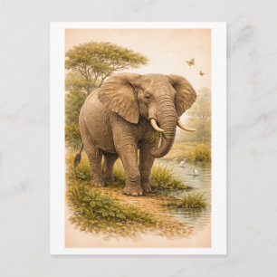 Elefant-Illustration im Vintage-Stil Postkarte