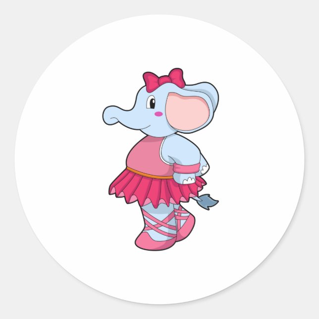 Elefant im Ballet mit Rock Runder Aufkleber (Vorderseite)