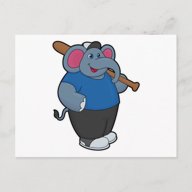 Elefant im Baseball mit Baseballschläger Postkarte (Vorderseite)