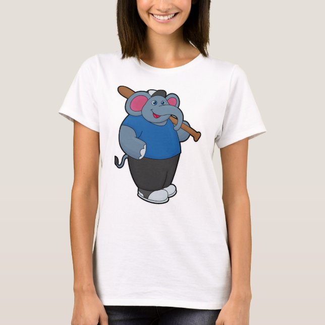 Elefant im Baseball mit Baseballschläger T-Shirt (Vorderseite)