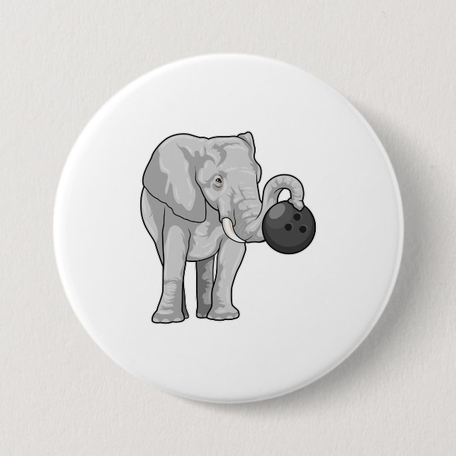 Elefant im Bowling mit Bowlingball Button (Vorderseite)