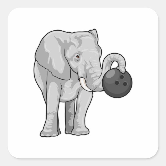 Elefant im Bowling mit Bowlingball Quadratischer Aufkleber (Vorderseite)