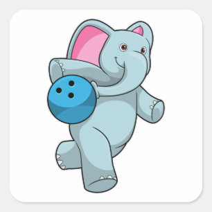 Elefant im Bowling mit Bowlingball Quadratischer Aufkleber