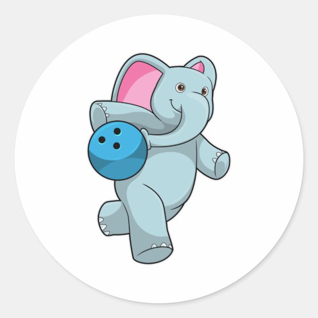 Elefant im Bowling mit Bowlingball Runder Aufkleber (Vorderseite)
