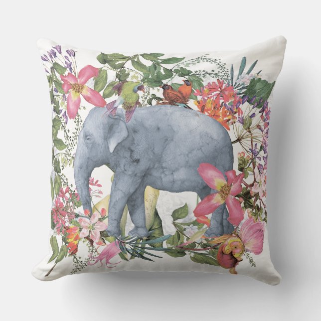 Elefant im Dschungel der Blume Kissen (Vorderseite)