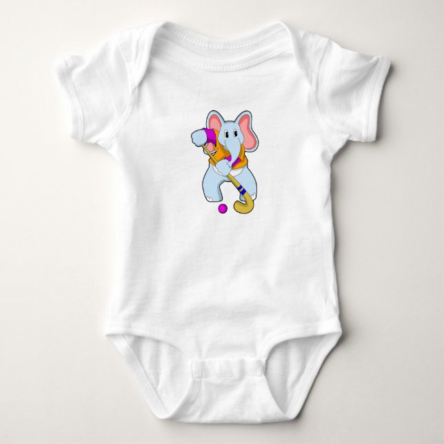 Elefant im Hockey mit Hockeyschläger Baby Strampler (Vorderseite)
