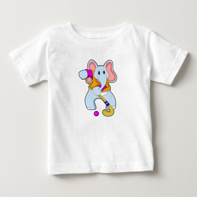 Elefant im Hockey mit Hockeyschläger Baby T-shirt (Vorderseite)
