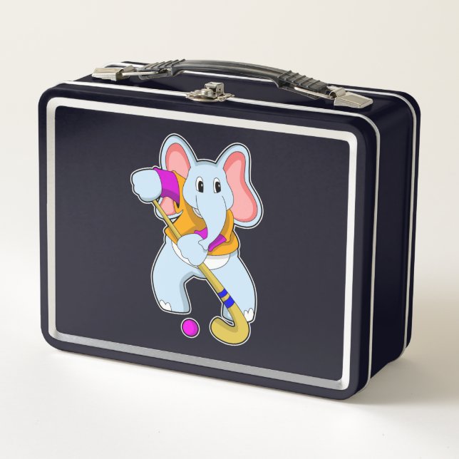 Elefant im Hockey mit Hockeyschläger Metall Brotdose (Vorderseite)