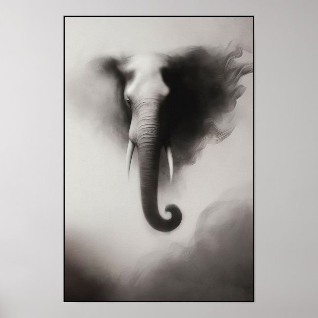 Elefant im Nebeln Abstrakt Poster (Vorne)