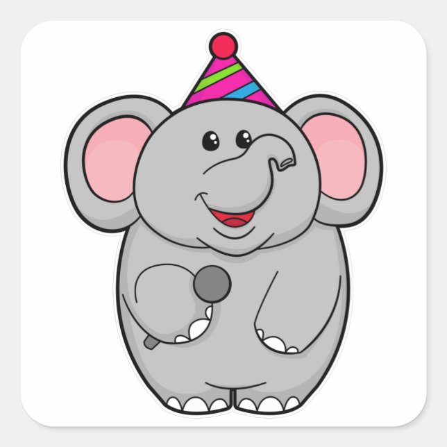 Elefant im Party mit Mikrofon Quadratischer Aufkleber (Vorderseite)