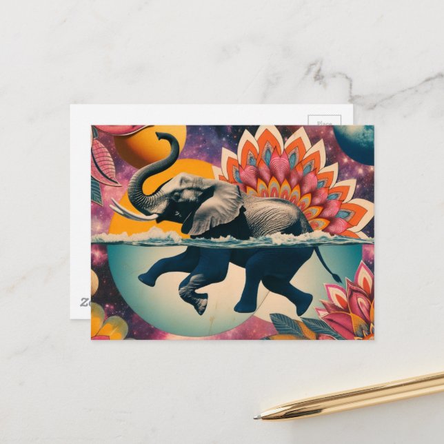 Elefant im Pool Postkarte (Vorderseite/Rückseite Beispiel)