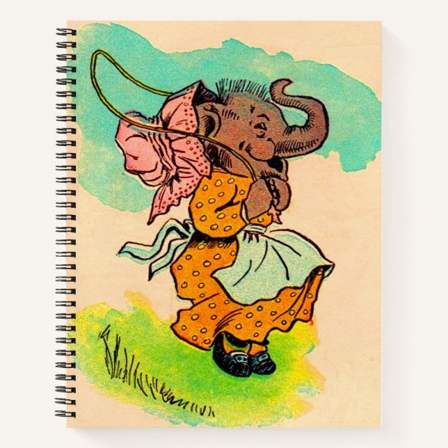Elefant in Ankleidung aus den 1930er Jahren mit Sp Notizbuch (Vorderseite)