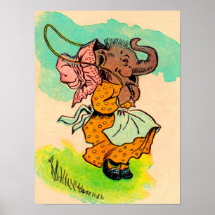 Elefant in Ankleidung aus den 1930er Jahren mit Sp Poster