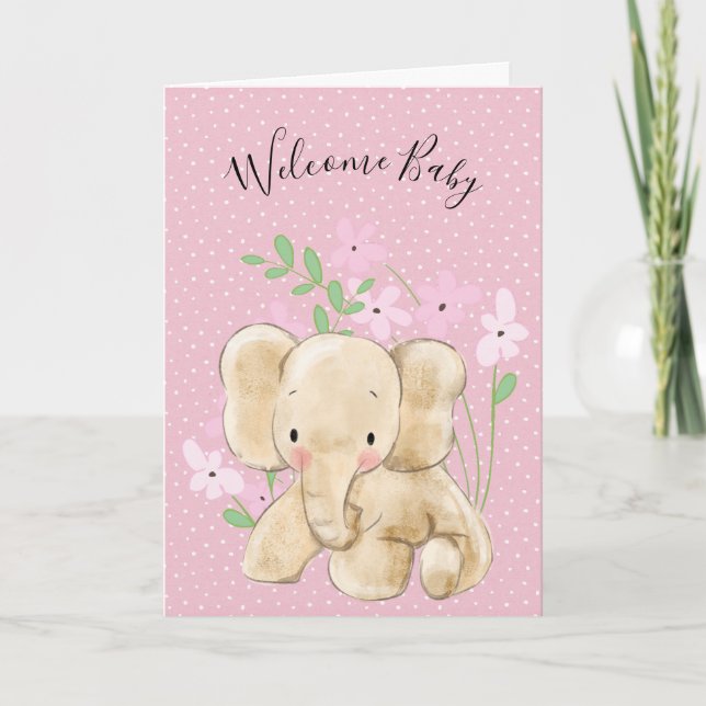 Elefant in Blume für Neugeborene Karte (Vorderseite)