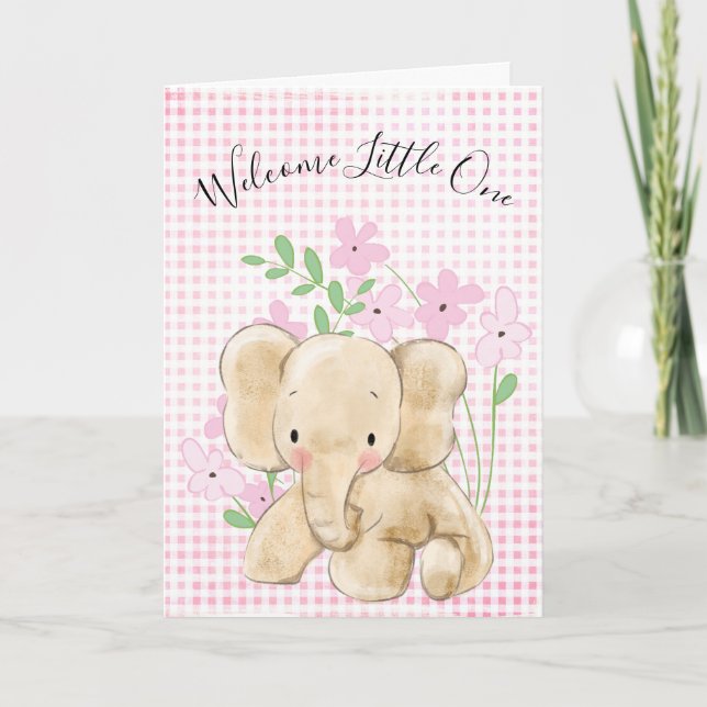 Elefant in Blume für Neugeborene Karte (Vorderseite)