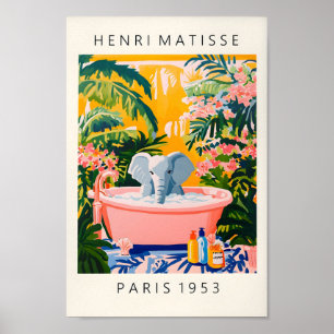 Elefant in der Badewanne Funny Poster, tropisches Poster